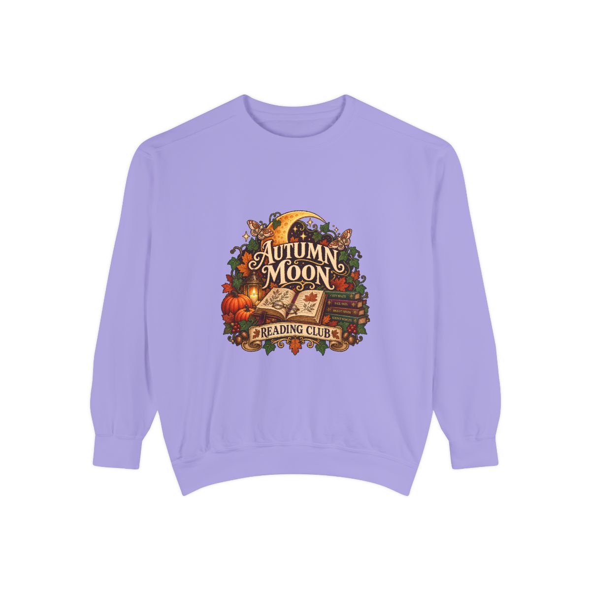 Autumn Moon Reading Club Sweatshirt | Pumpkin Leaves Vintage - Violet