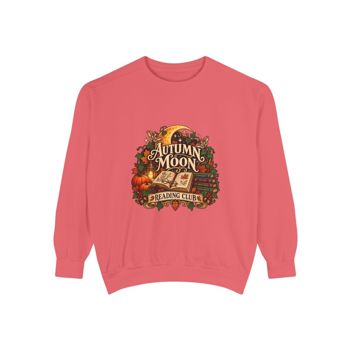 Autumn Moon Reading Club Sweatshirt | Pumpkin Leaves Vintage - Watermelon