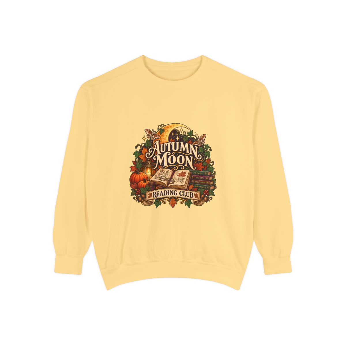Autumn Moon Reading Club Sweatshirt | Pumpkin Leaves Vintage - Butter