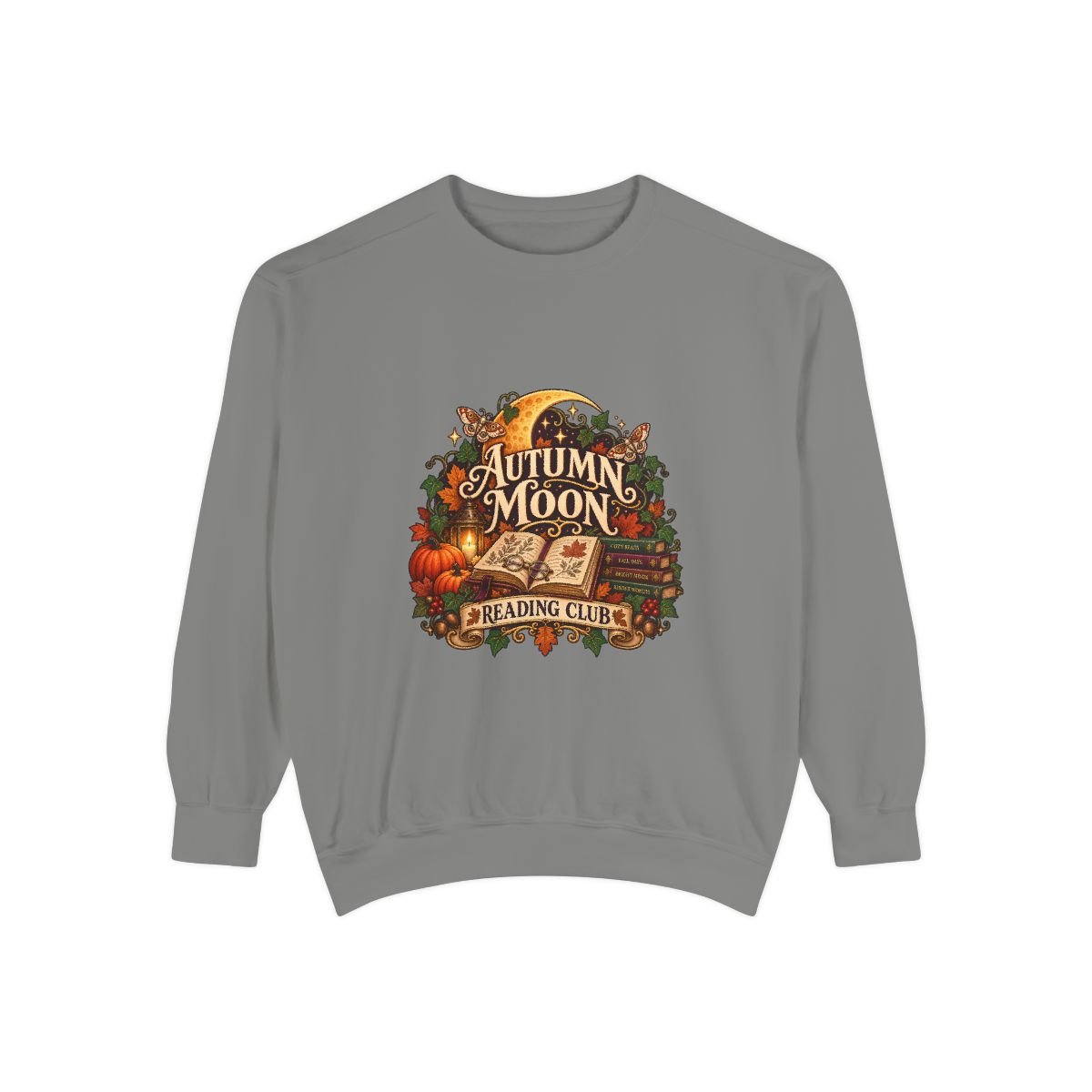 Autumn Moon Reading Club Sweatshirt | Pumpkin Leaves Vintage - Grey