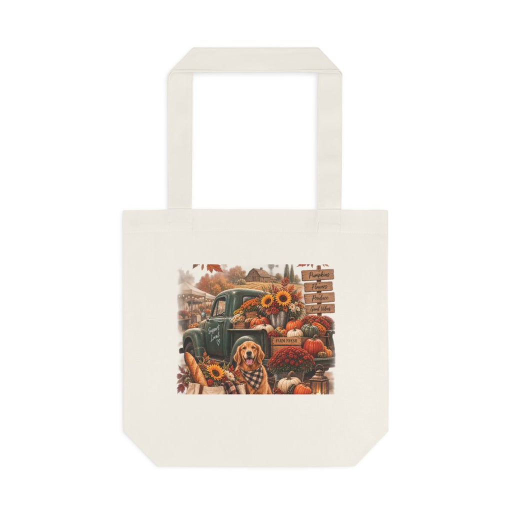 Autumn Pumpkins and Leaves Tote Bag | Fall Leaf Pattern Cotton Tote
