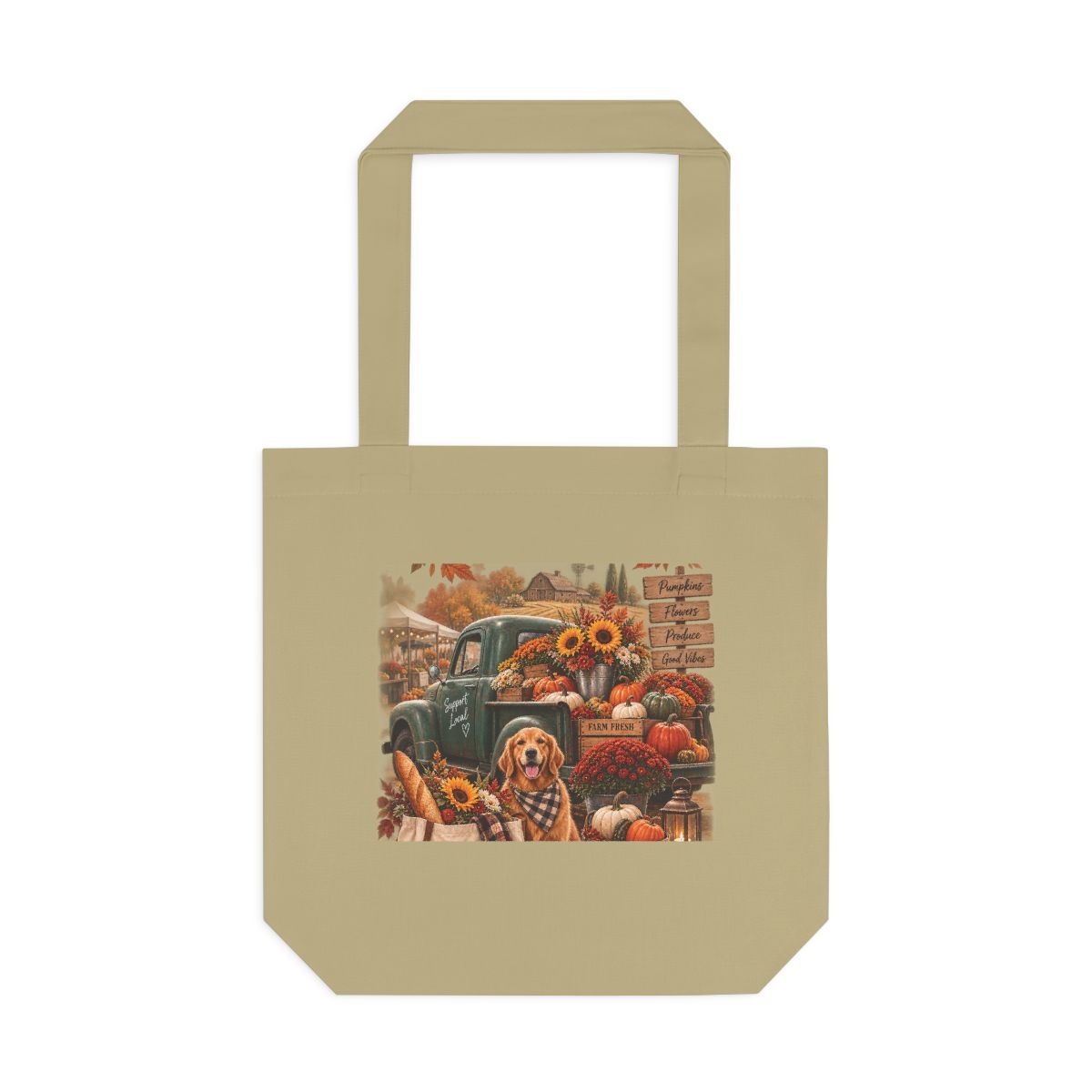 Autumn Pumpkins and Leaves Tote Bag | Fall Leaf Pattern Cott - Khaki