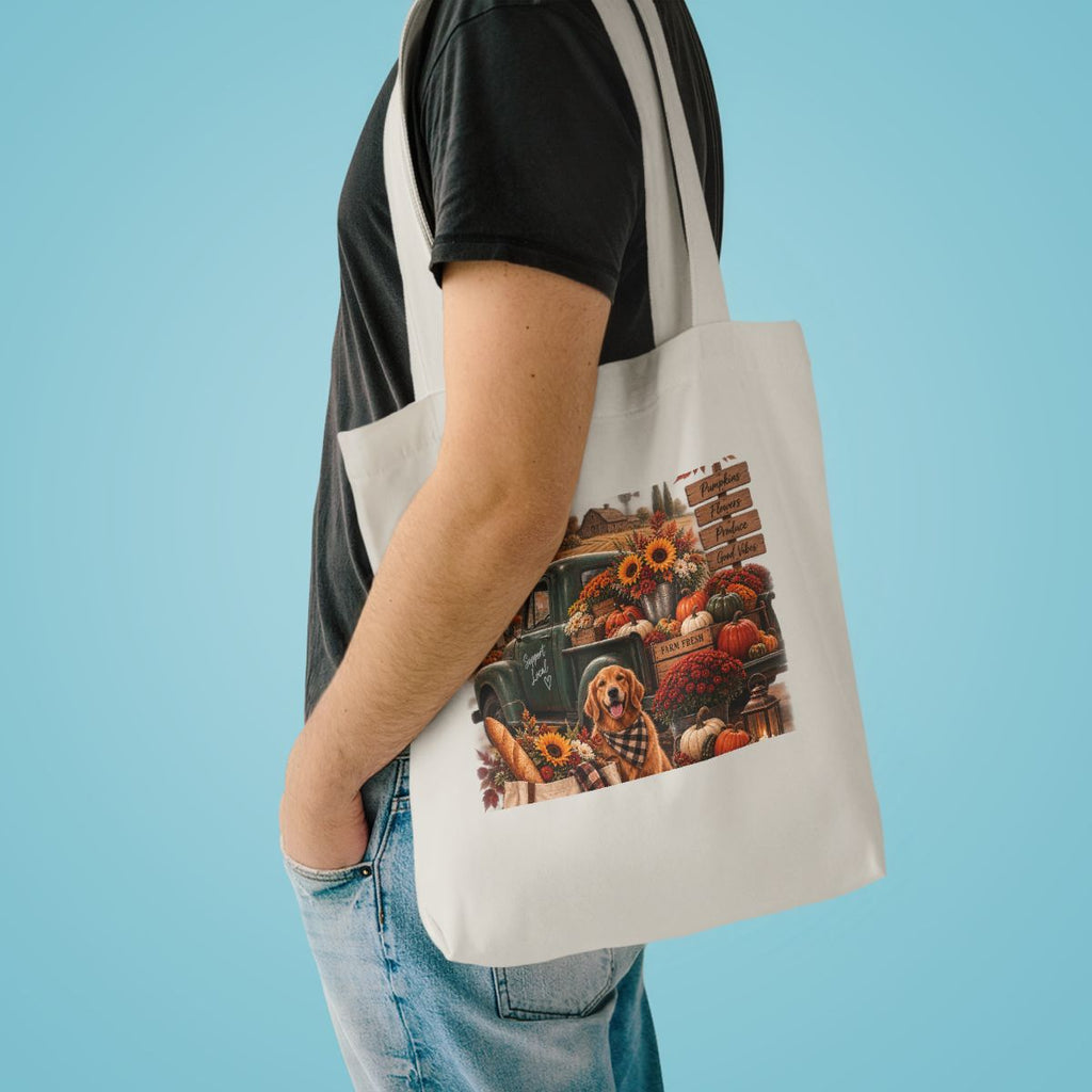Autumn Pumpkins and Leaves Tote Bag | Fall Leaf Pattern Cotton Tote