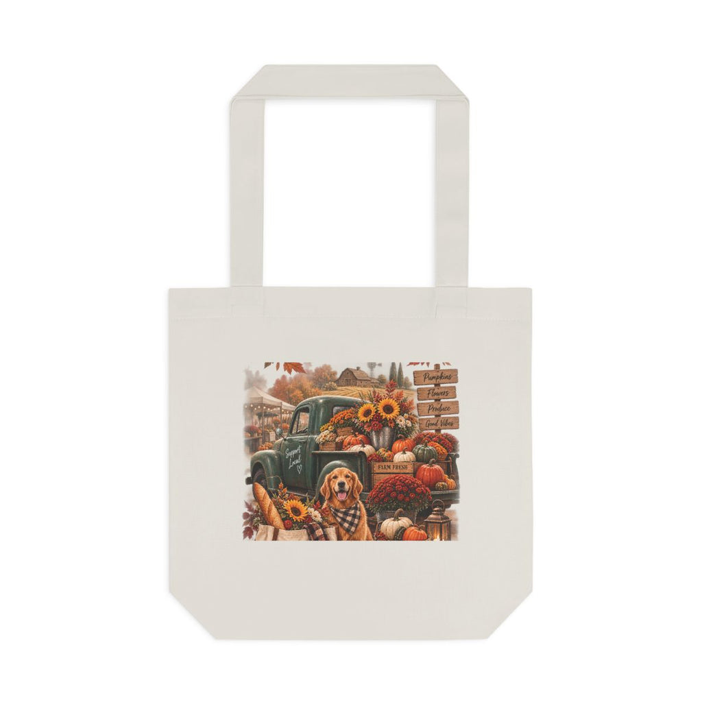 Autumn Pumpkins and Leaves Tote Bag | Fall Leaf Pattern Cotton Tote