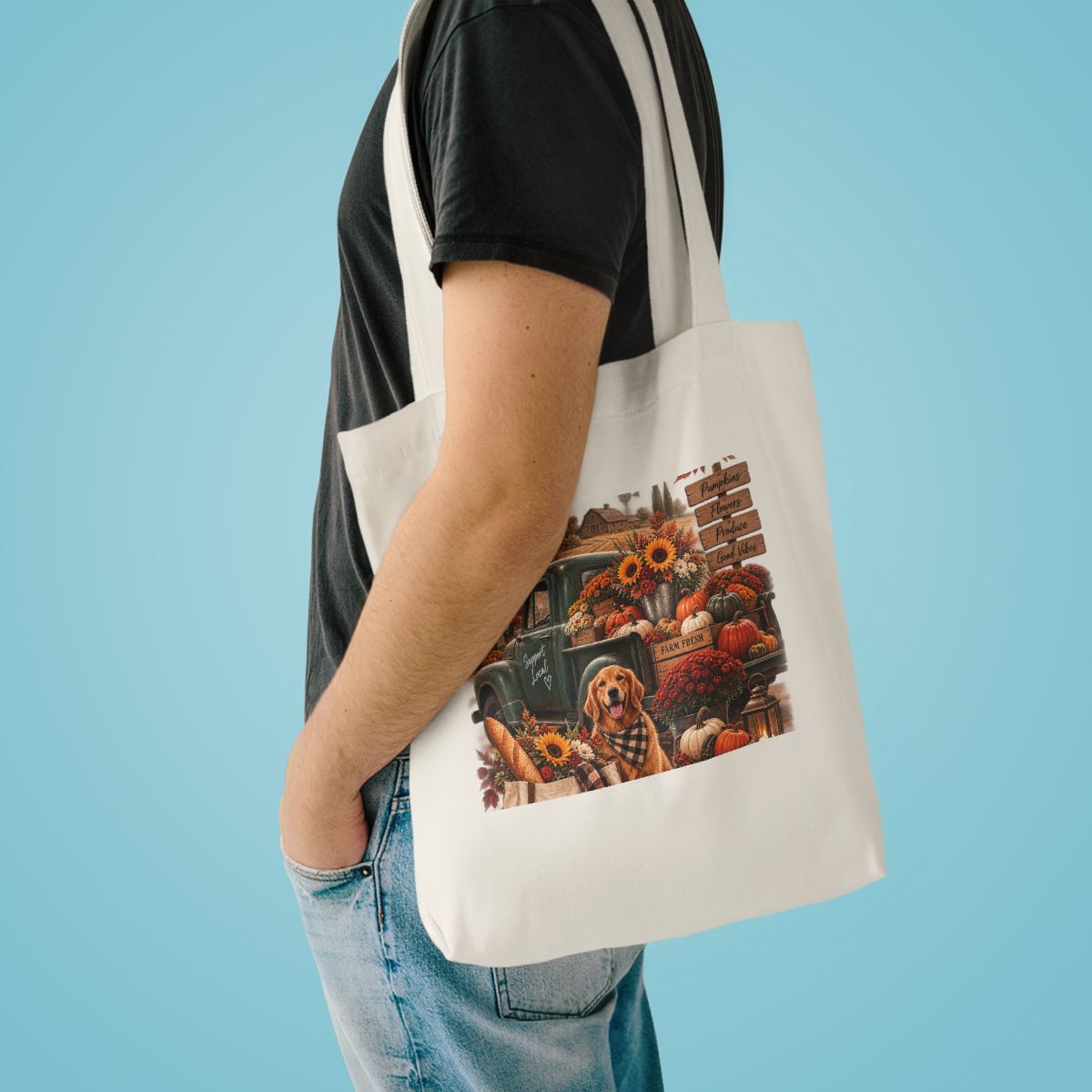 Autumn Pumpkins and Leaves Tote Bag | Fall Leaf Pattern Cotton Tote