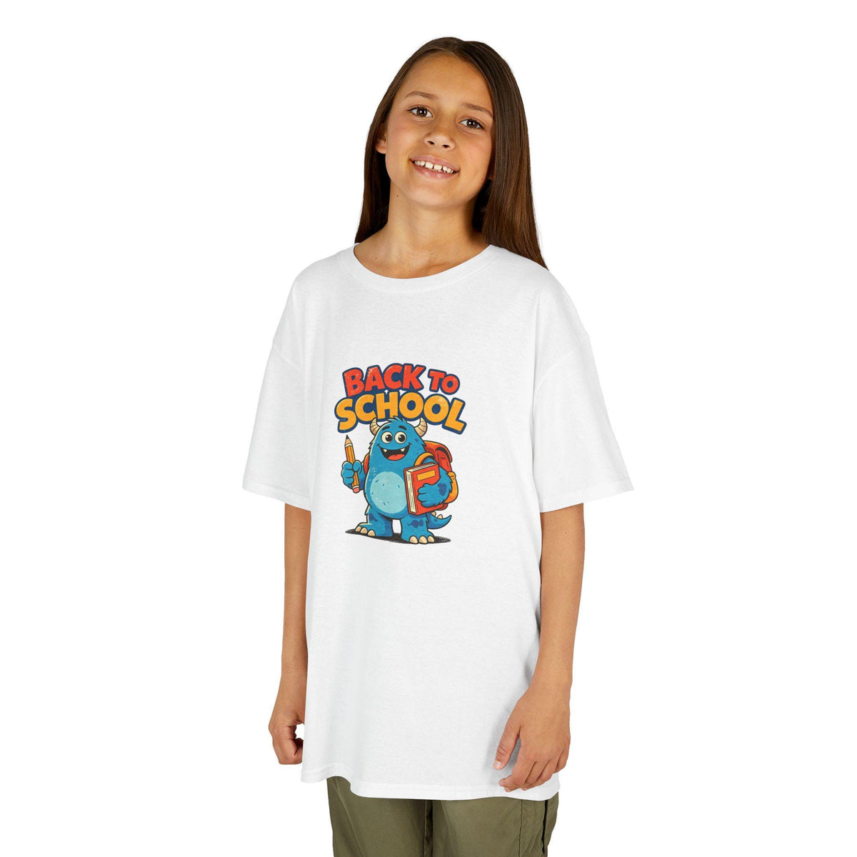 Back to School Monster Kids Tee | Cute Blue Backpack Cartoon