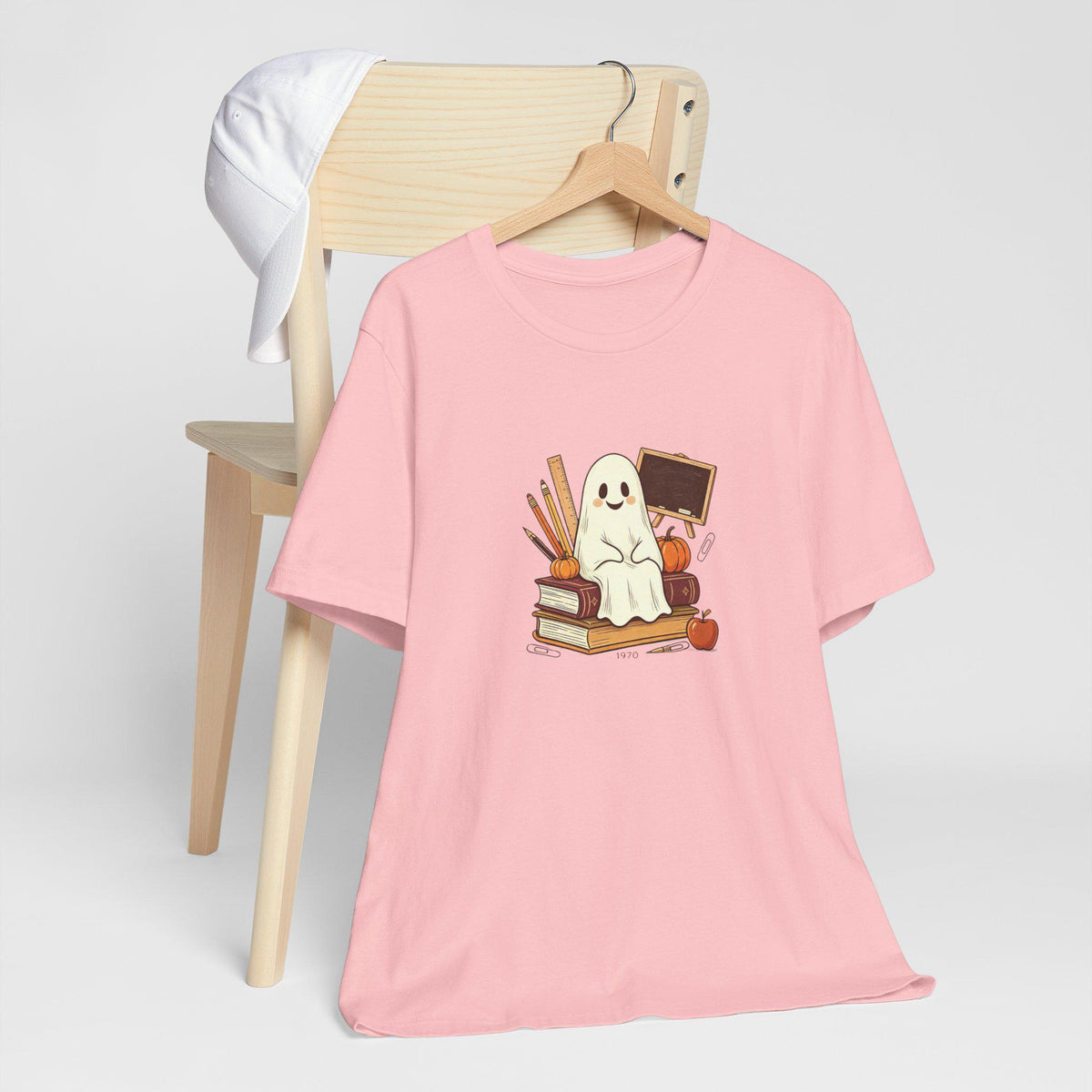 Cute Ghost on Books Tee | Back-to-School Halloween Teacher Shirt