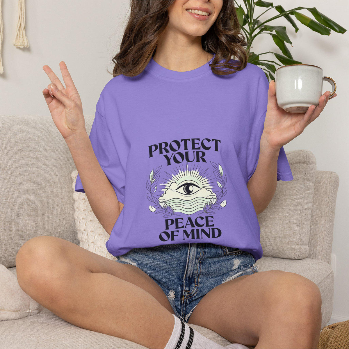 Protect Your Peace of Mind T-Shirt | All Seeing Eye Spiritual Tee | Third Eye Meditation Shirt | Mindful Gift for Her Him | Boho Cottagecore