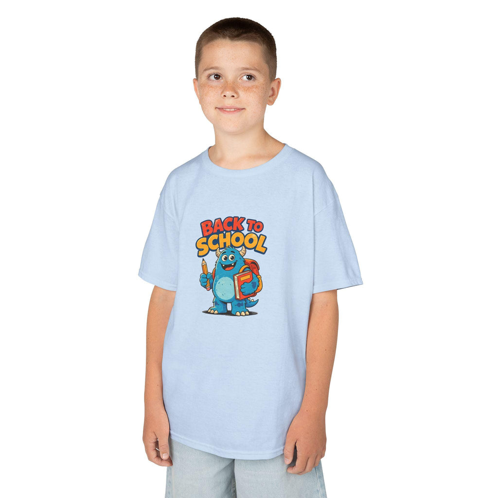 Back to School Monster Kids Tee | Cute Blue Backpack Cartoon