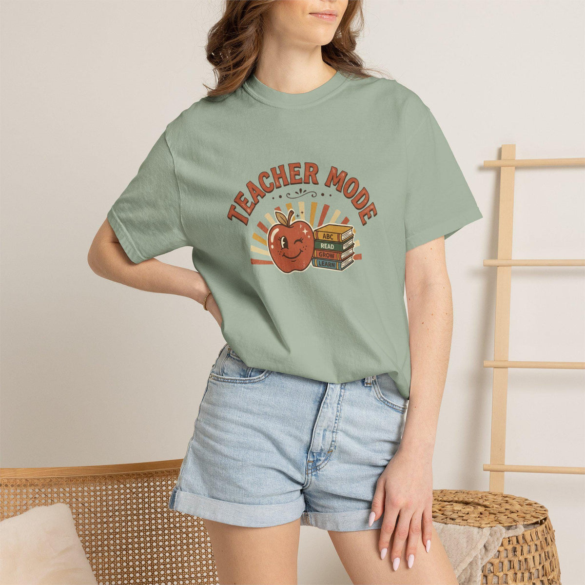 Teacher Mode apple and books T-Shirt | Back to School teacher tee