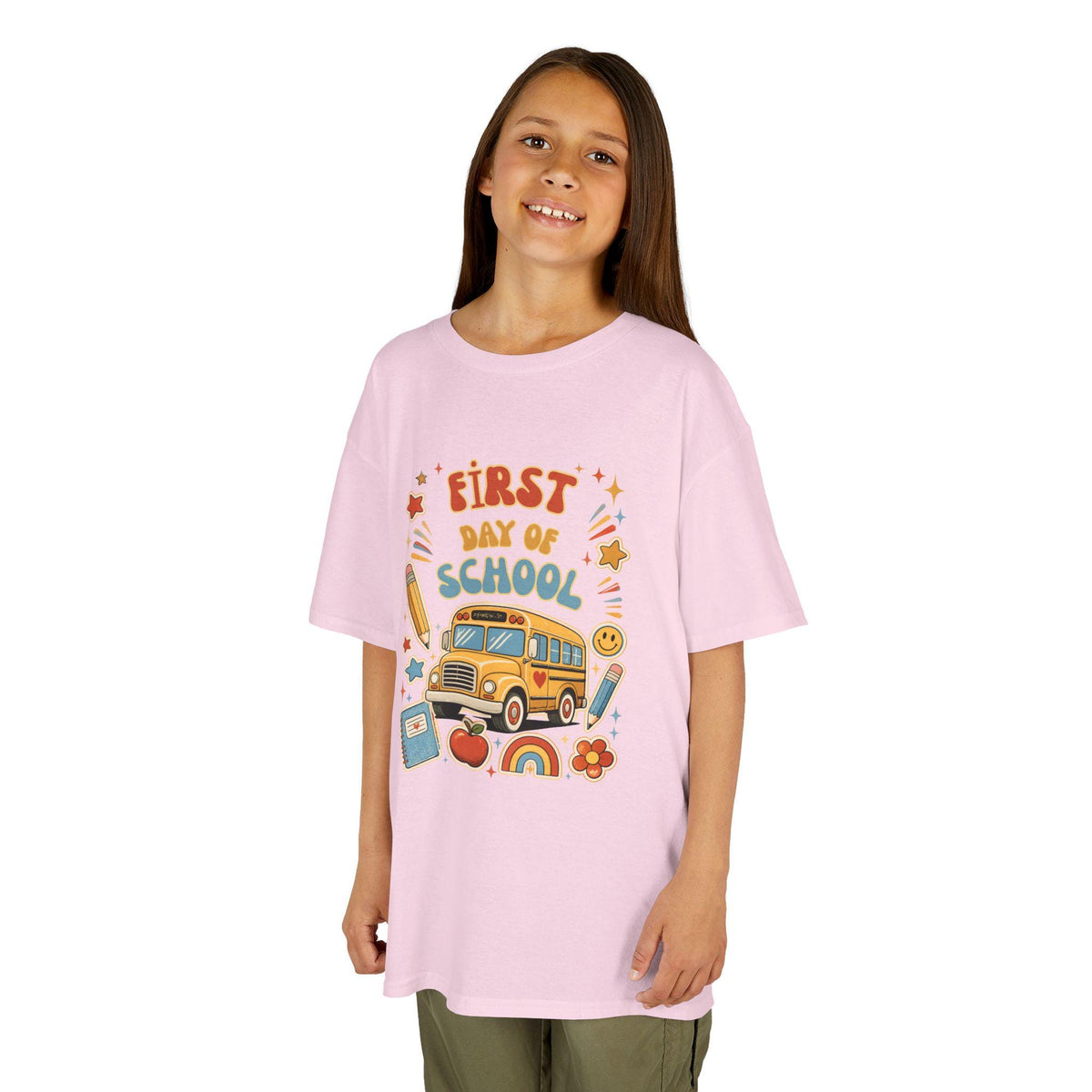 First Day of School Kids Tee | School Bus Pencil Rainbow Shirt | Back to School Gift | Kindergarten Preschool Outfit | Children Boy Girl