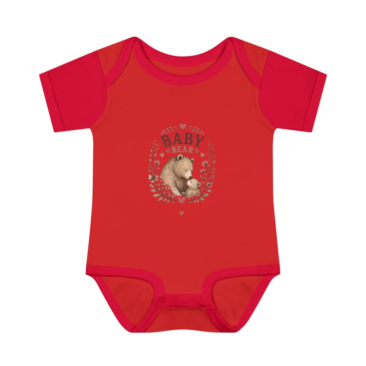 Baby Bear illustration Infant Bodysuit | Woodland Nursery, C - Red