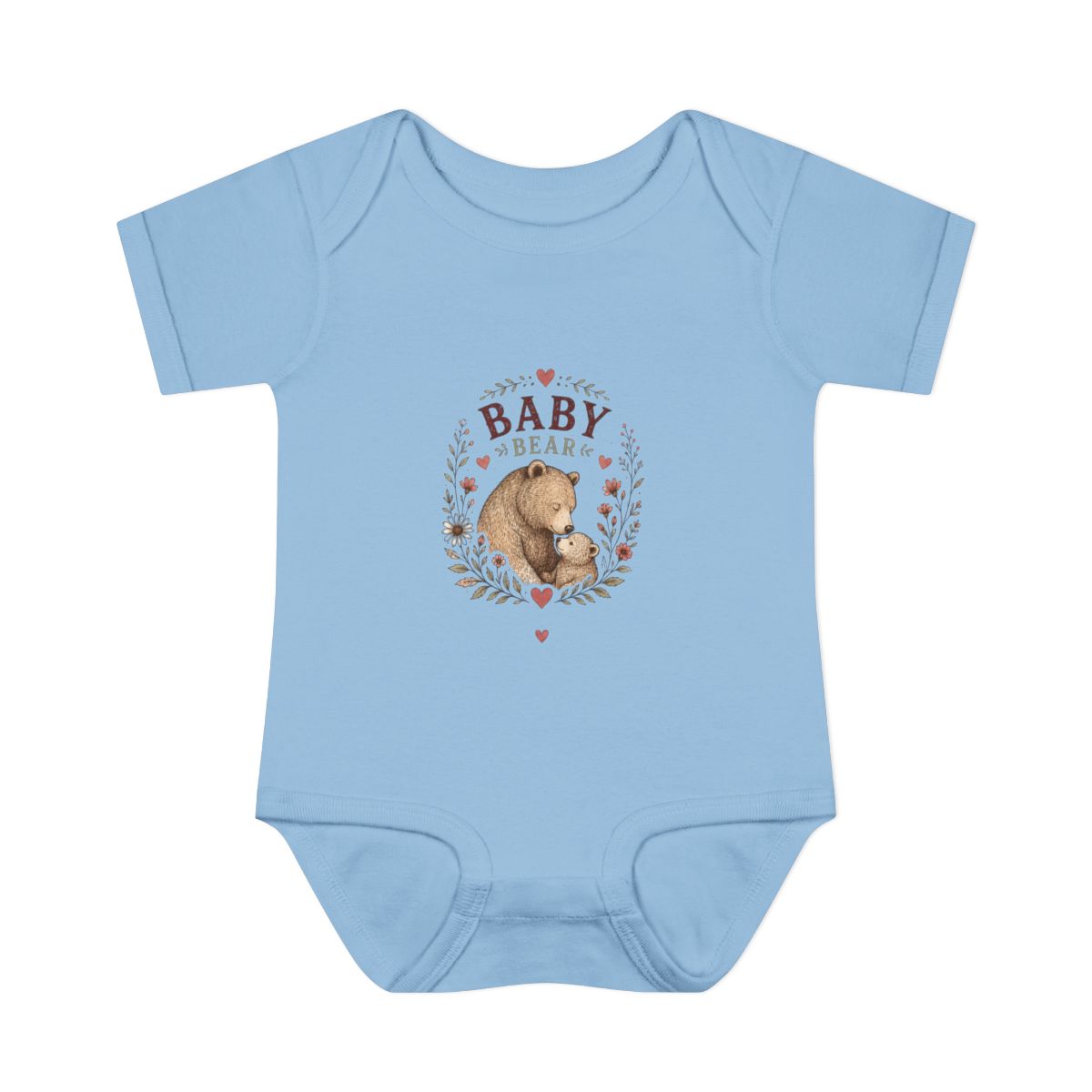 Baby Bear illustration Infant Bodysuit | Woodland Nursery, C - Light Blue