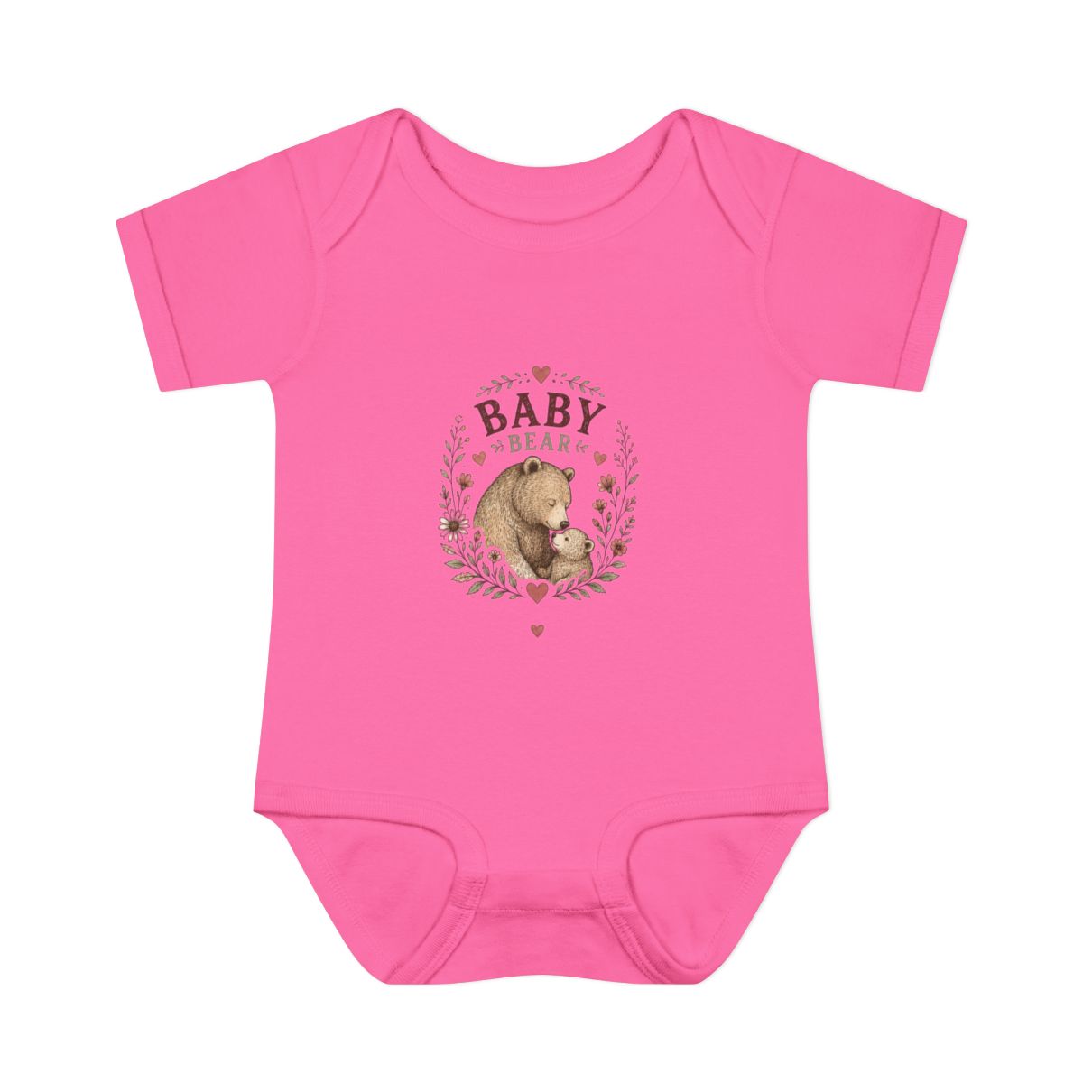 Baby Bear illustration Infant Bodysuit | Woodland Nursery, C - Raspberry