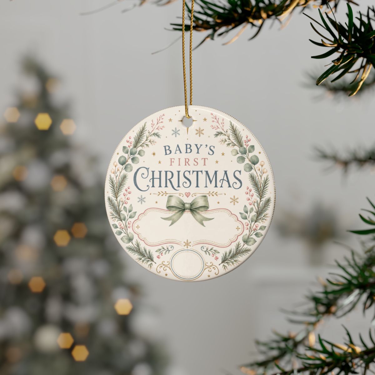 Baby's First Christmas Ornament | Ceramic Round Personalized Keepsake