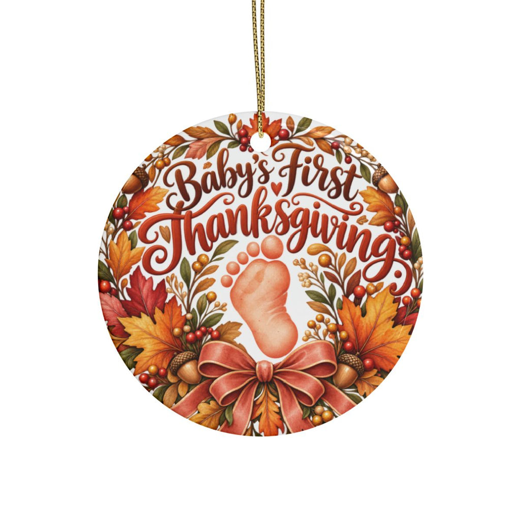 Baby's First Thanksgiving Ceramic Ornament | Baby Footprint, Autumn Leaves