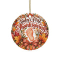 Baby's First Thanksgiving Ceramic Ornament | Baby Footprint, Autumn Leaves