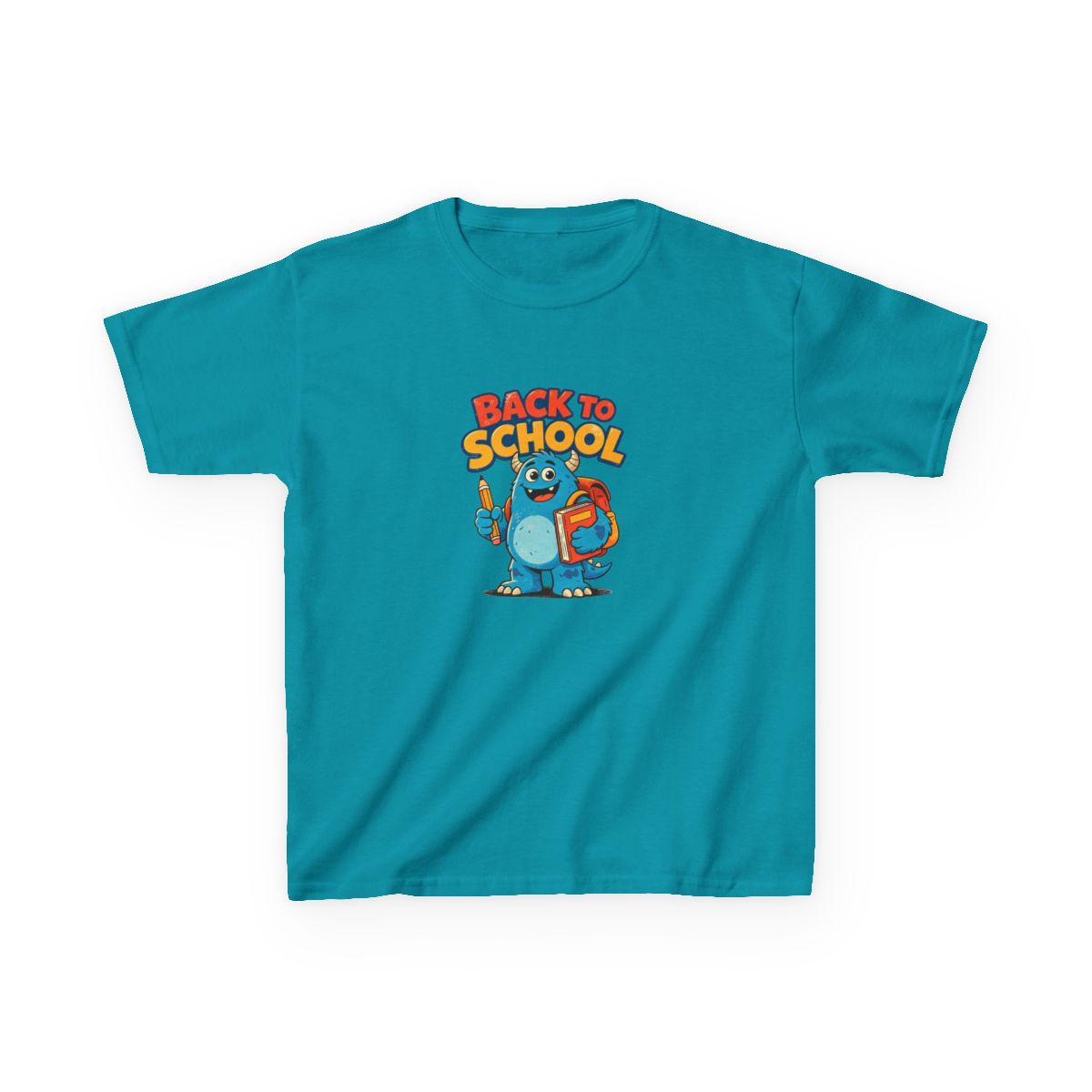 Back to School Monster Kids Tee | Cute Blue Backpack Cartoon - Tropical Blue