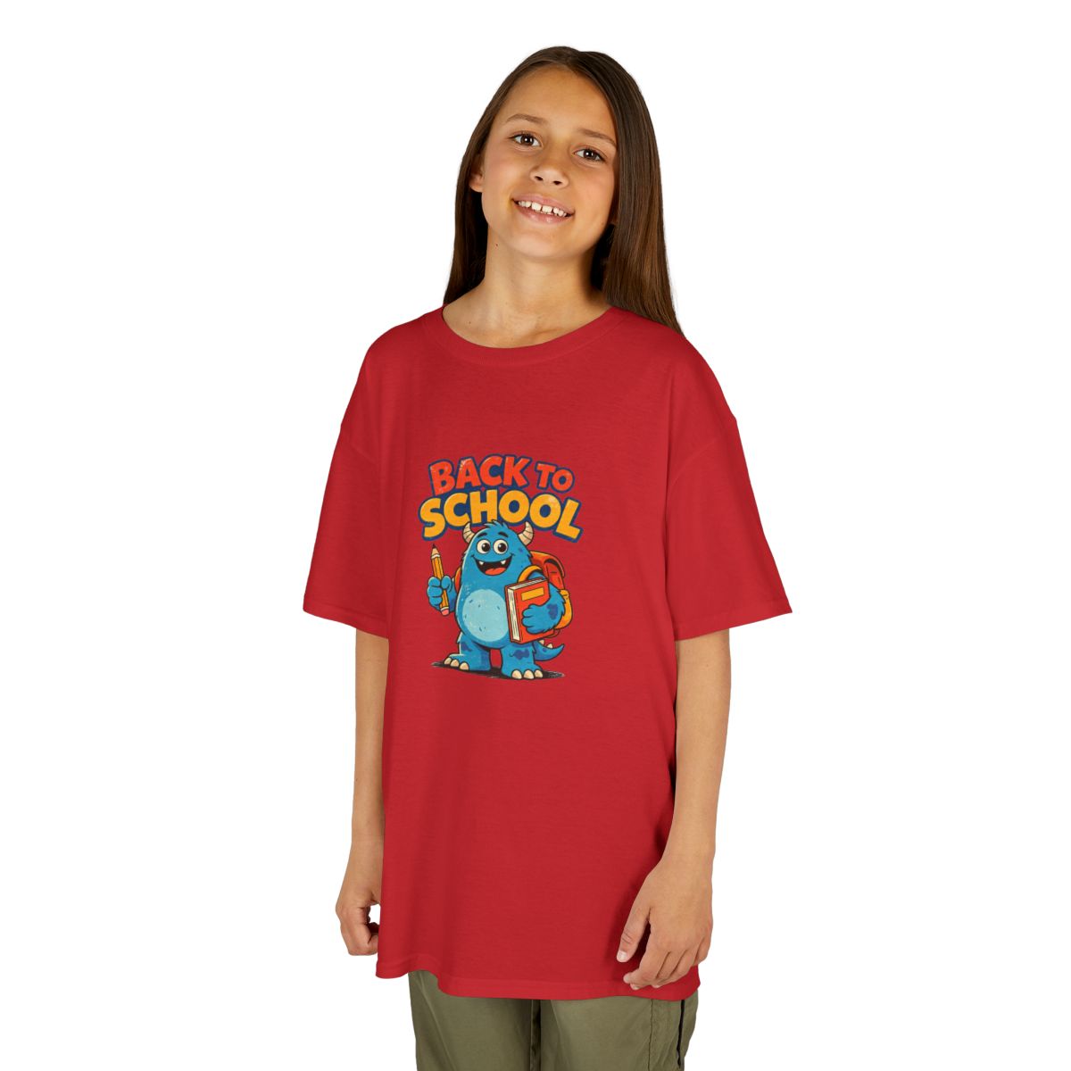 Back to School Monster Kids Tee | Cute Blue Backpack Cartoon - Red