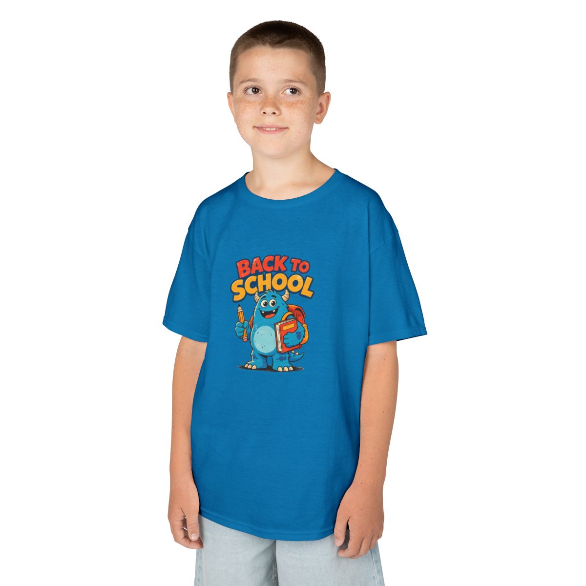 Back to School Monster Kids Tee | Cute Blue Backpack Cartoon - Sapphire