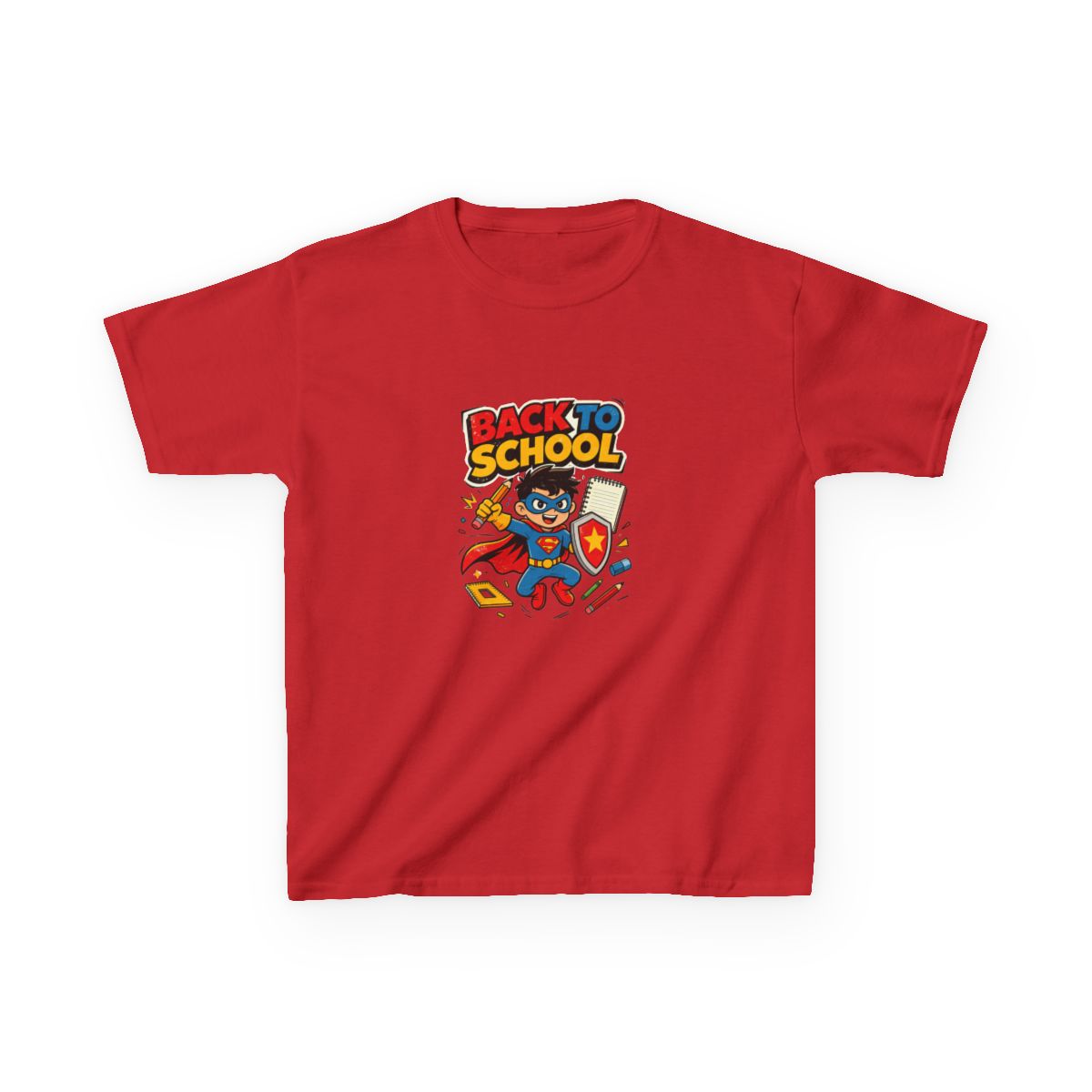 Back to School Superhero Kids Tee | Cute School Supplies Des - Red