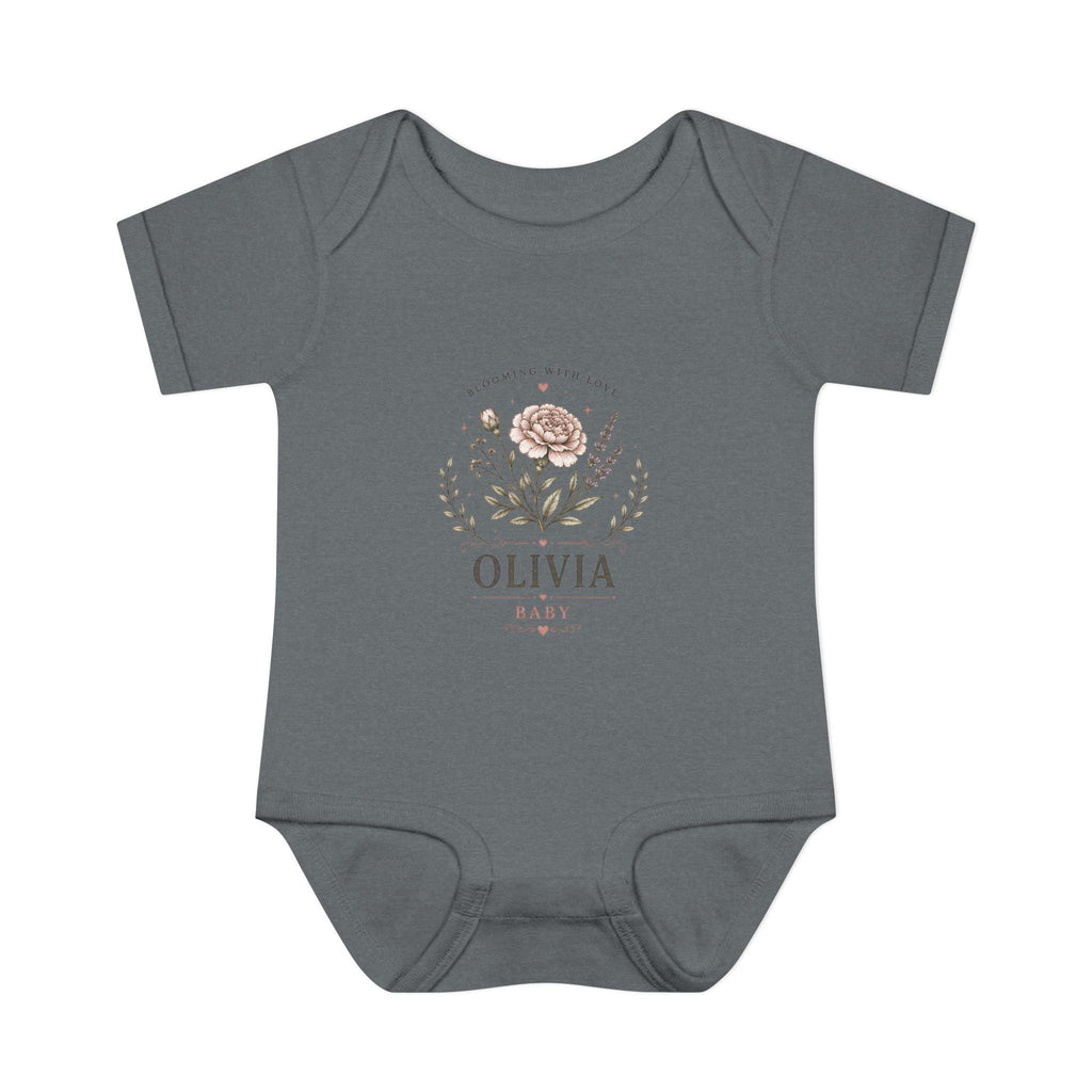 Floral Name Monogram Infant Bodysuit | Personalized Baby Onesie
