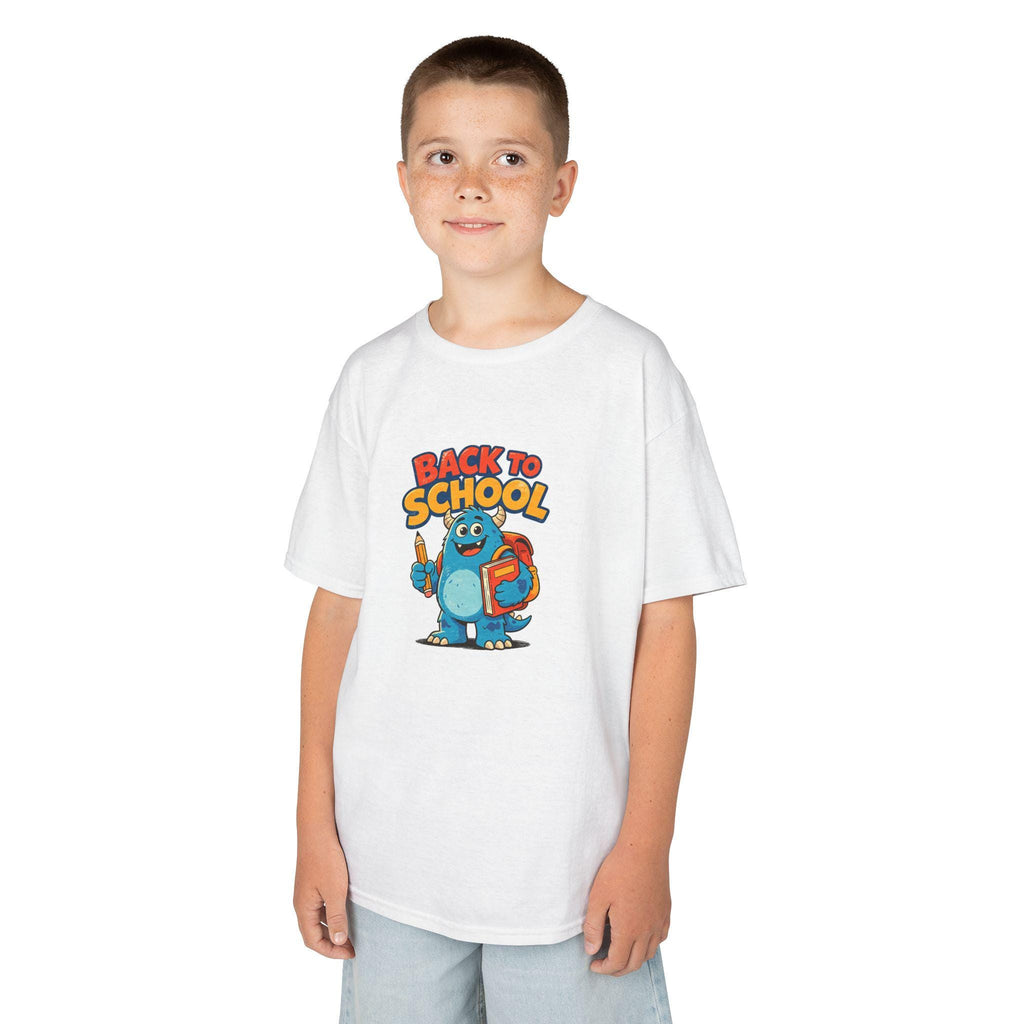 Back to School Monster Kids Tee | Cute Blue Backpack Cartoon
