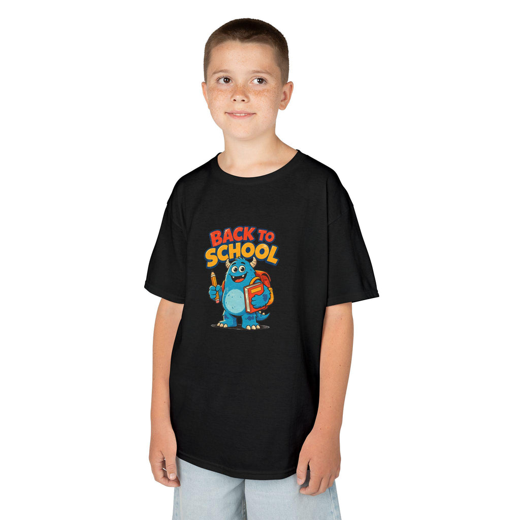 Back to School Monster Kids Tee | Cute Blue Backpack Cartoon