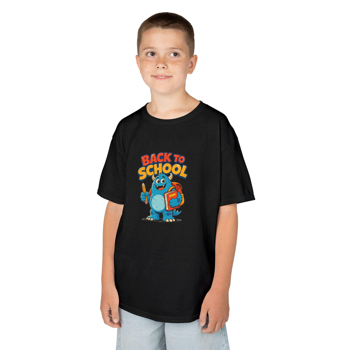 Back to School Monster Kids Tee | Cute Blue Backpack Cartoon