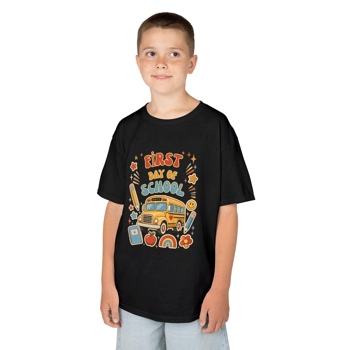 First Day of School Kids Tee | School Bus Pencil Rainbow Shirt | Back to School Gift | Kindergarten Preschool Outfit | Children Boy Girl
