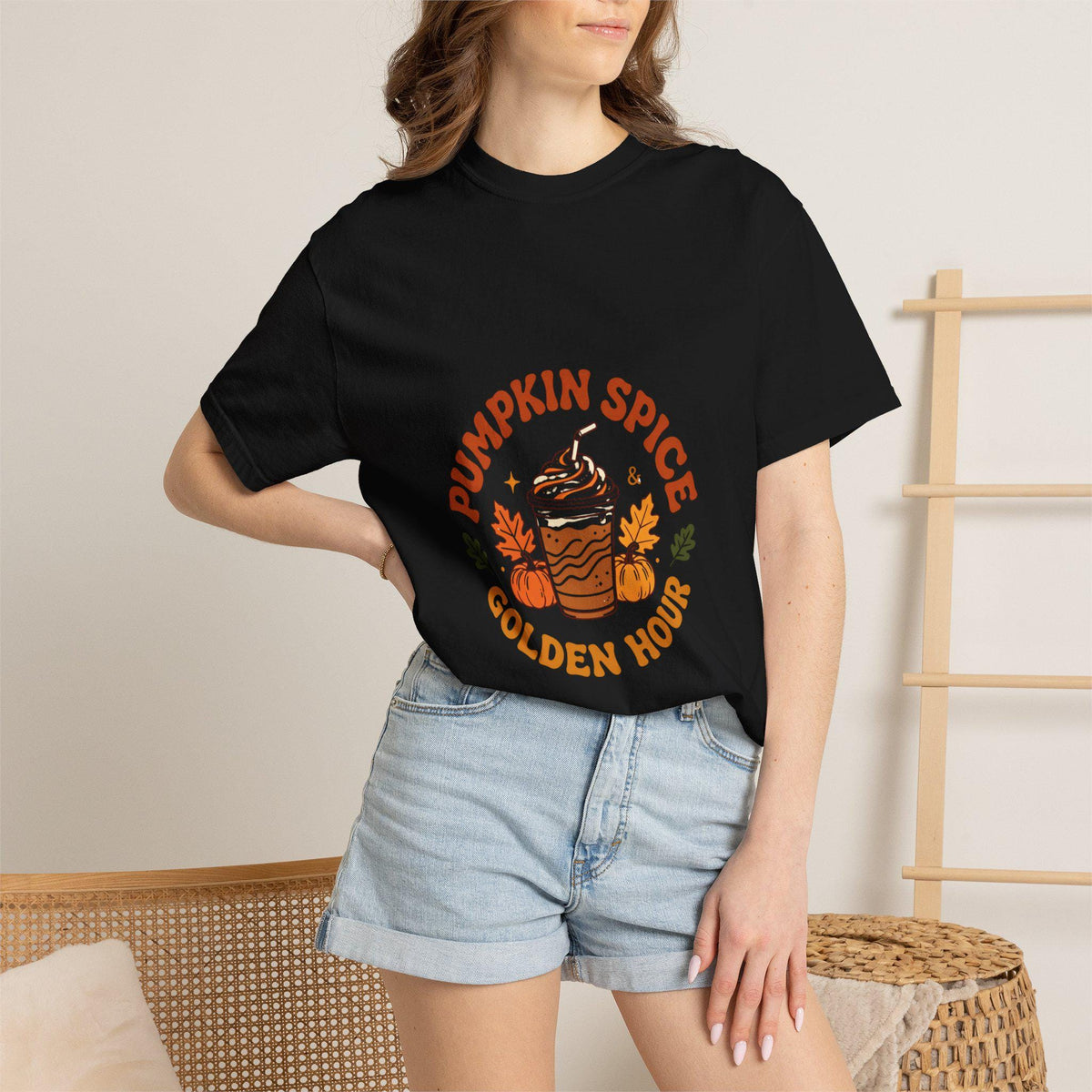 Pumpkin Spice Golden Hour T-Shirt | Pumpkin Spice Latte Graphic Tee | Fall Coffee Lover Shirt | Autumn Gift for Her Him | Cozy Season