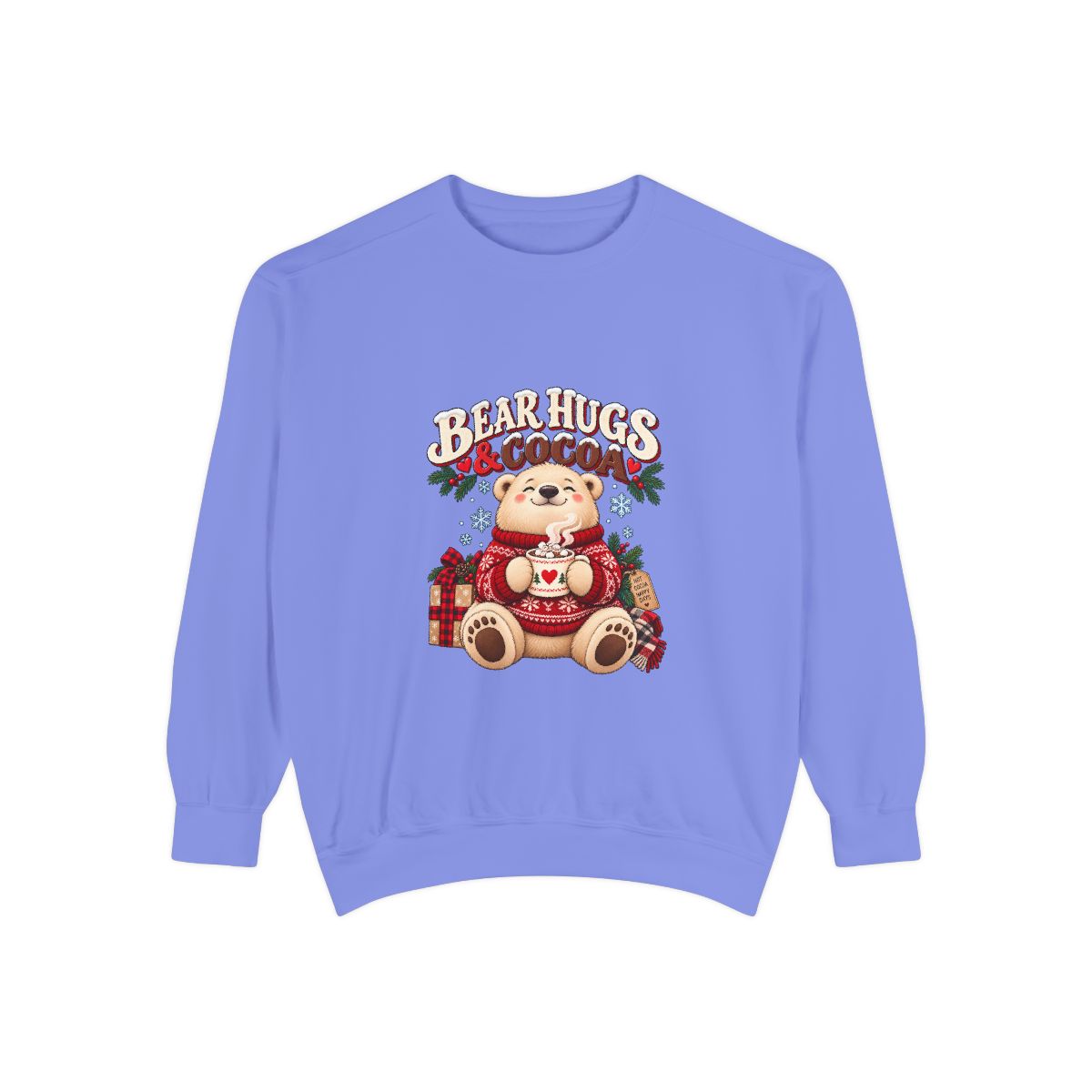 Bear Hugs & Cocoa Sweatshirt | Cozy Teddy Bear Hot Chocolate - Flo Blue