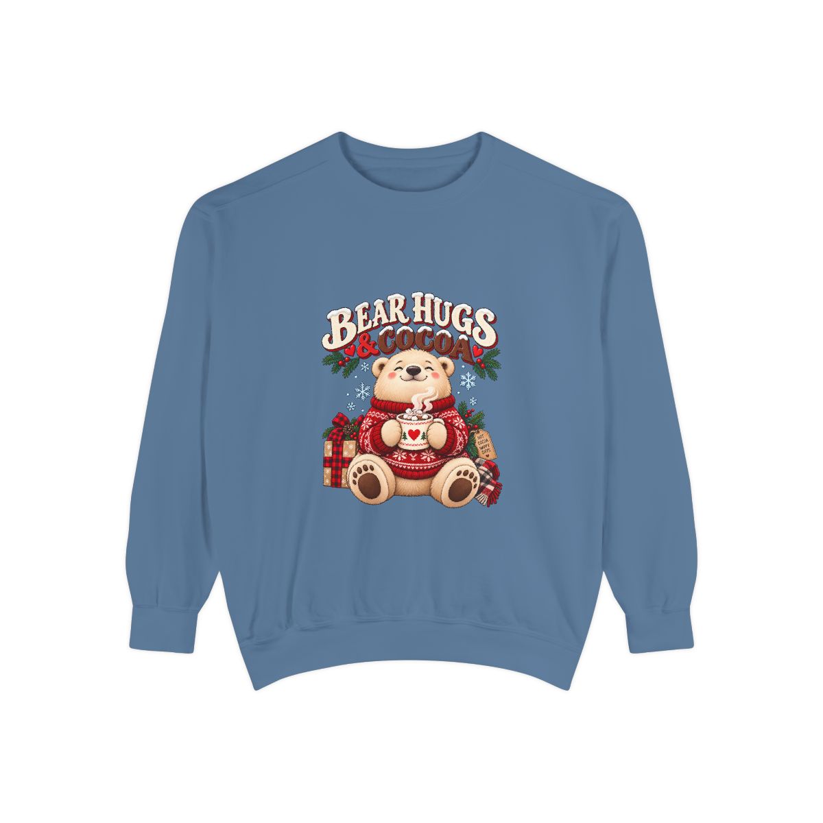 Bear Hugs & Cocoa Sweatshirt | Cozy Teddy Bear Hot Chocolate - Blue Jean