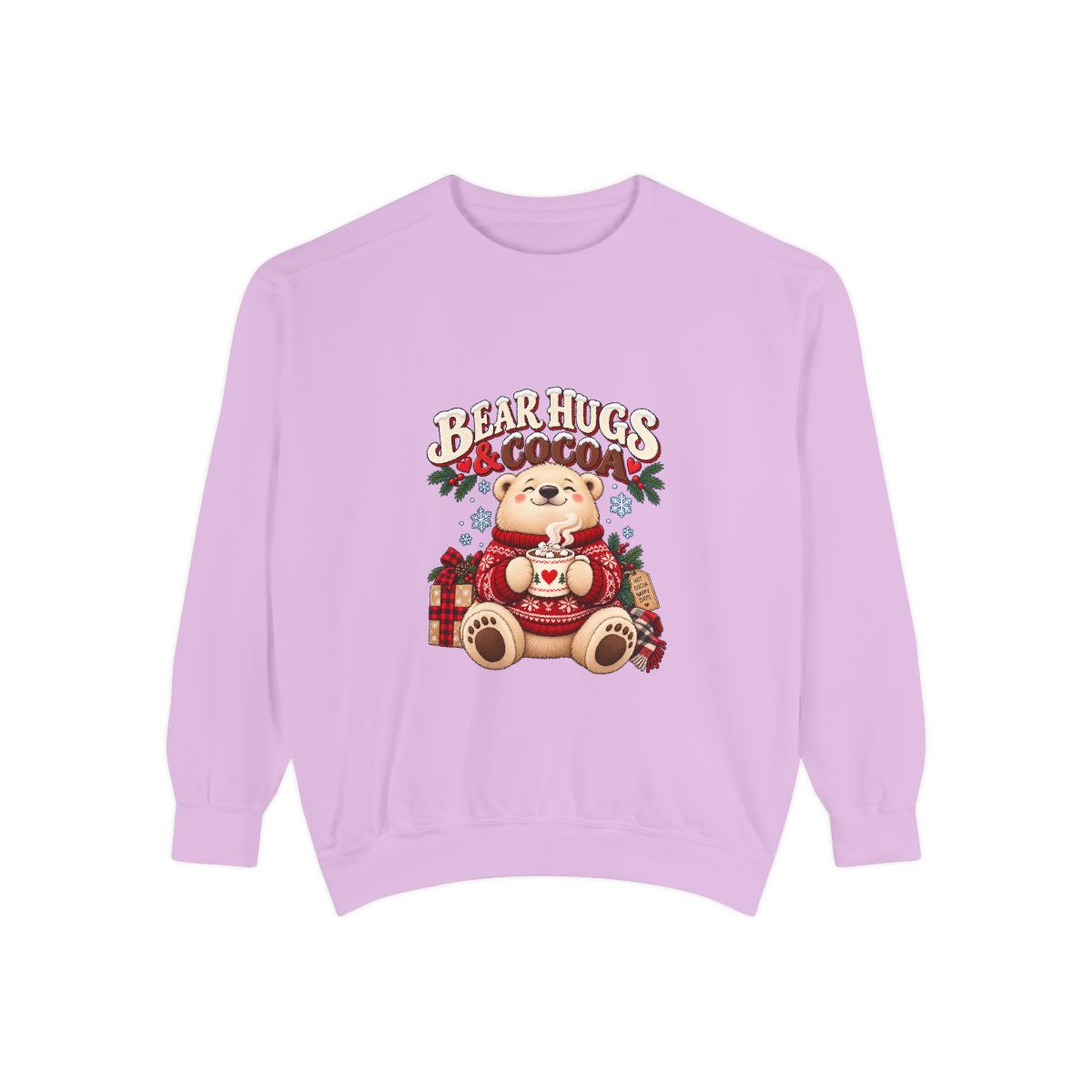 Bear Hugs & Cocoa Sweatshirt | Cozy Teddy Bear Hot Chocolate - Orchid
