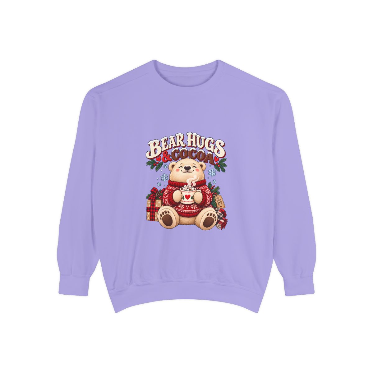 Bear Hugs & Cocoa Sweatshirt | Cozy Teddy Bear Hot Chocolate - Violet