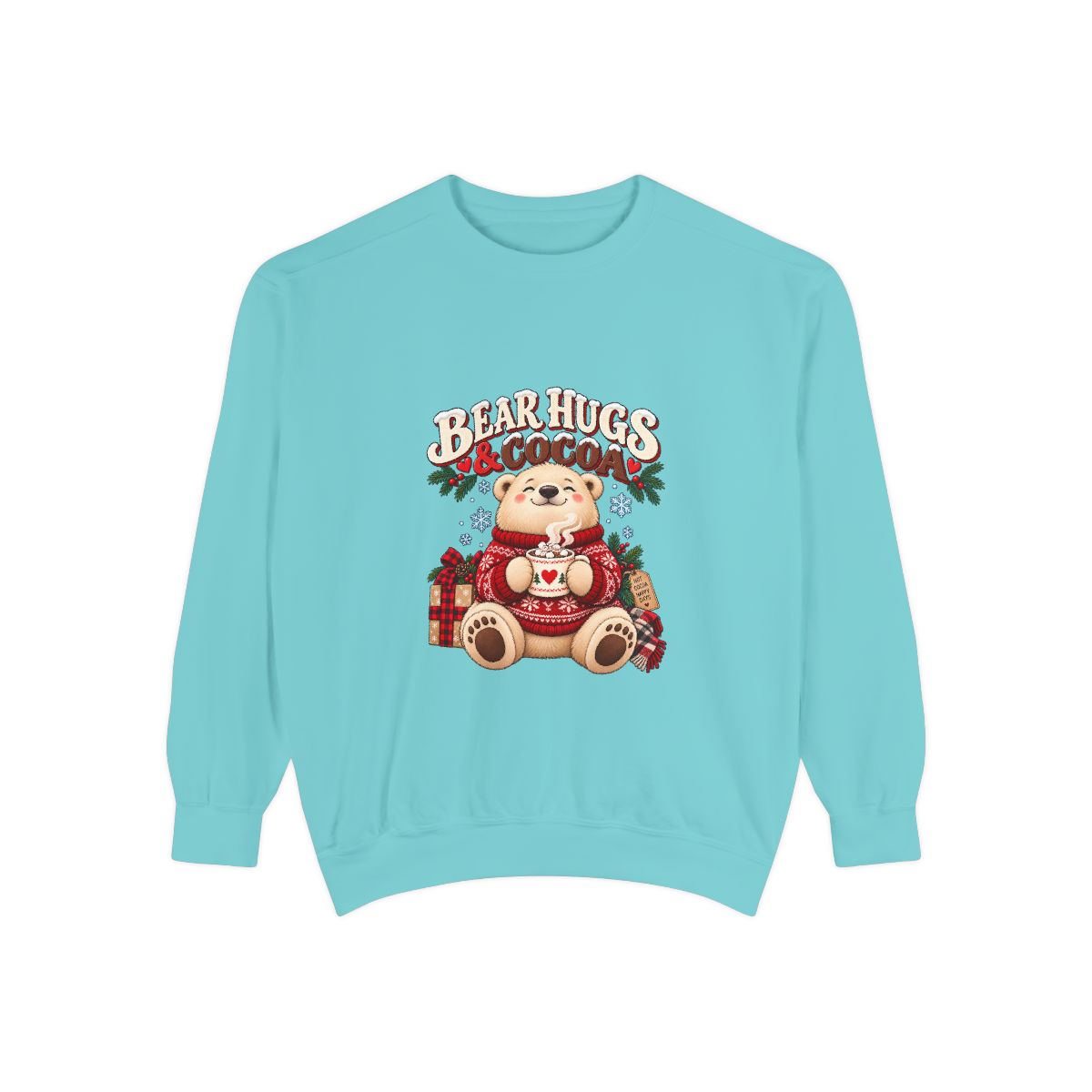 Bear Hugs & Cocoa Sweatshirt | Cozy Teddy Bear Hot Chocolate - Chalky Mint