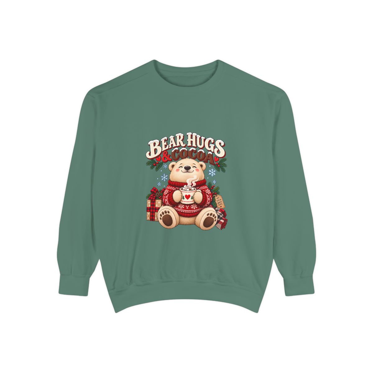 Bear Hugs & Cocoa Sweatshirt | Cozy Teddy Bear Hot Chocolate - Light Green