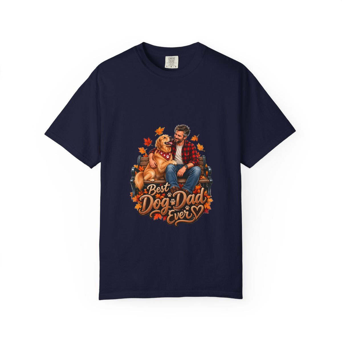 Best Dog Dad Ever T-Shirt | Dog Dad Tee, Autumn Leaves Desig - True Navy