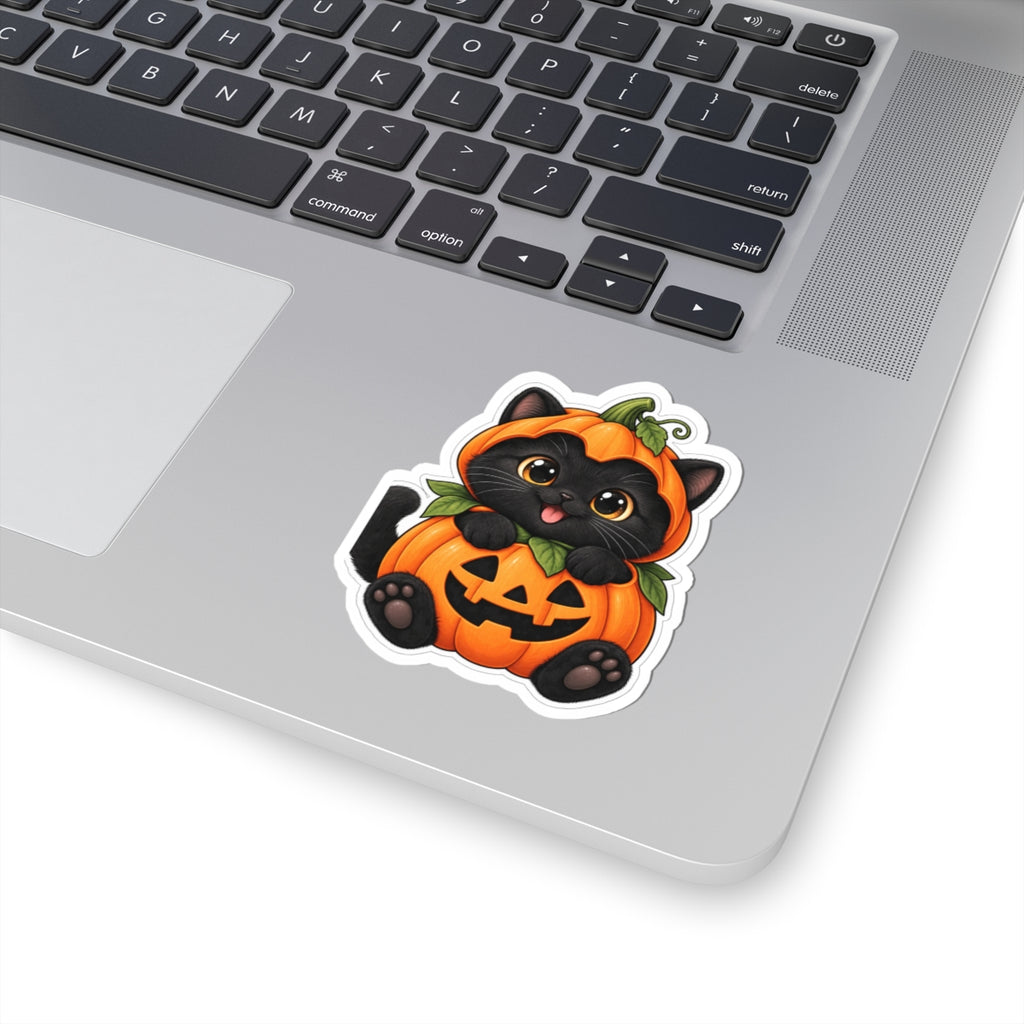 Black Kitten in Jack-O'-Lantern Sticker | Halloween Kiss-Cut Sticker