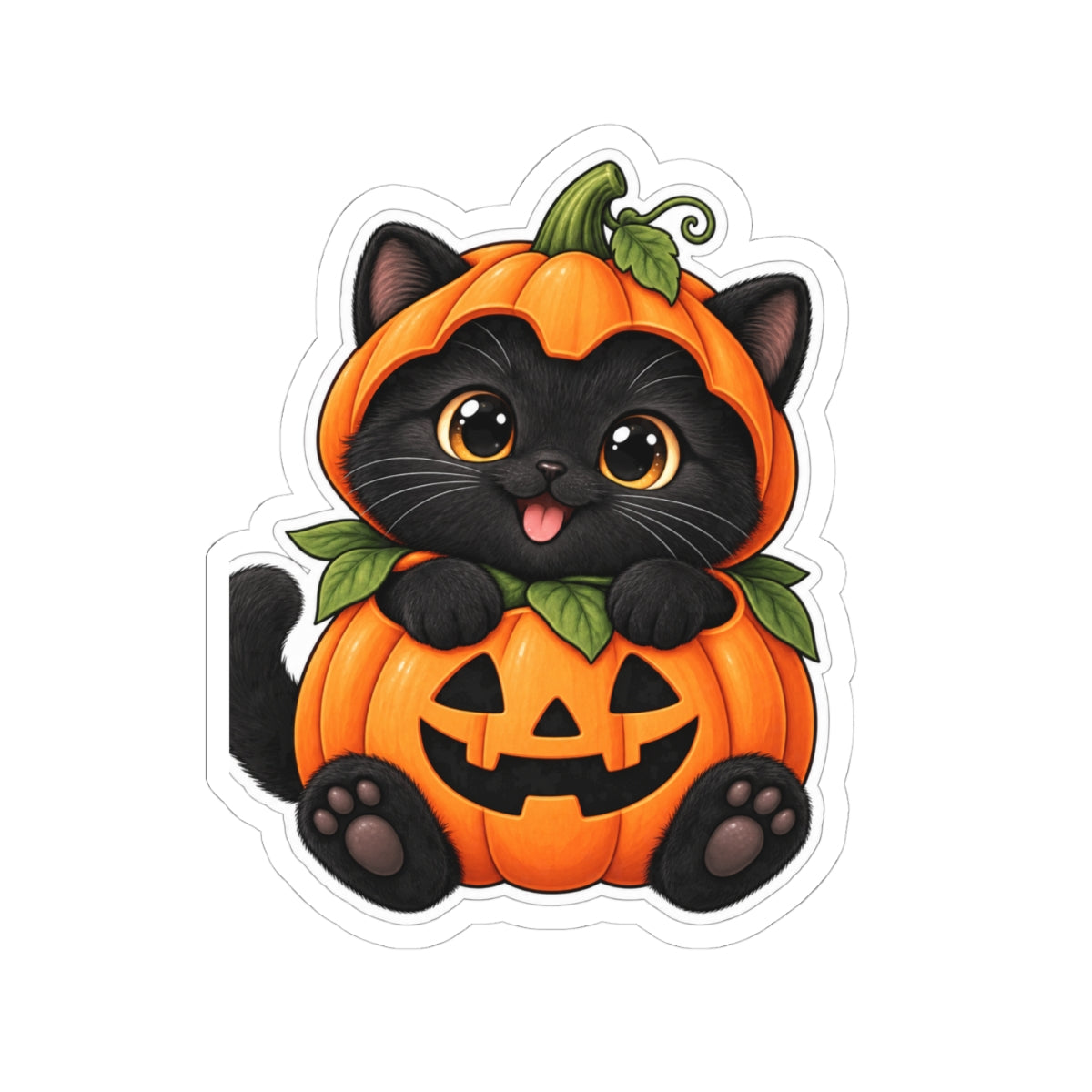 Black Kitten in Jack-O'-Lantern Sticker | Halloween Kiss-Cut Sticker