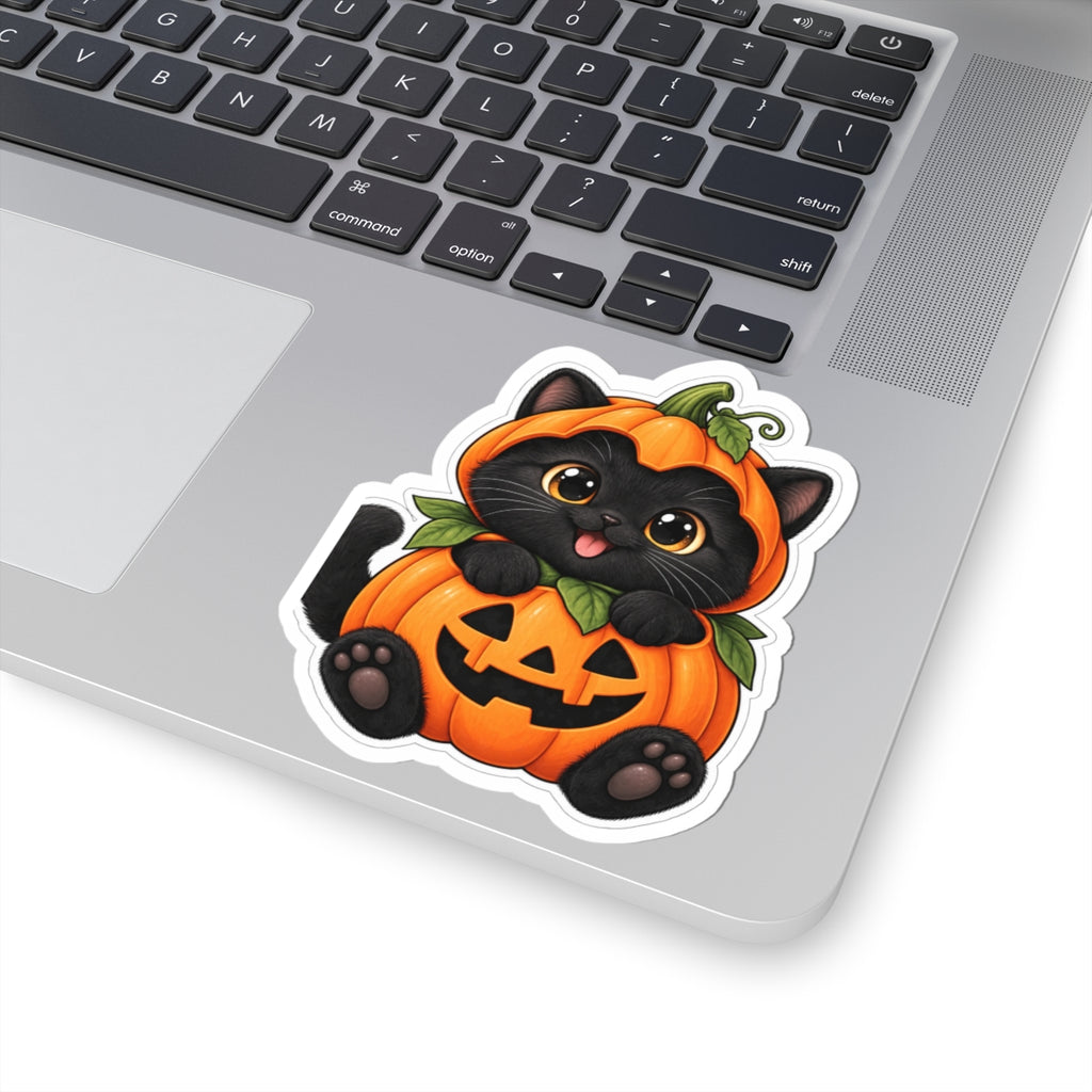 Black Kitten in Jack-O'-Lantern Sticker | Halloween Kiss-Cut Sticker