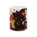 Black Witch Cat Mug | Halloween Cauldron, Mushrooms, Autumn Accents