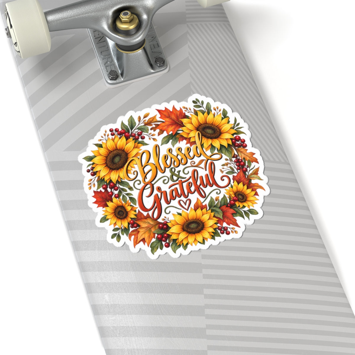 Blessed & Grateful Sunflower Wreath Sticker | Fall Autumn Leaves Kiss-Cut