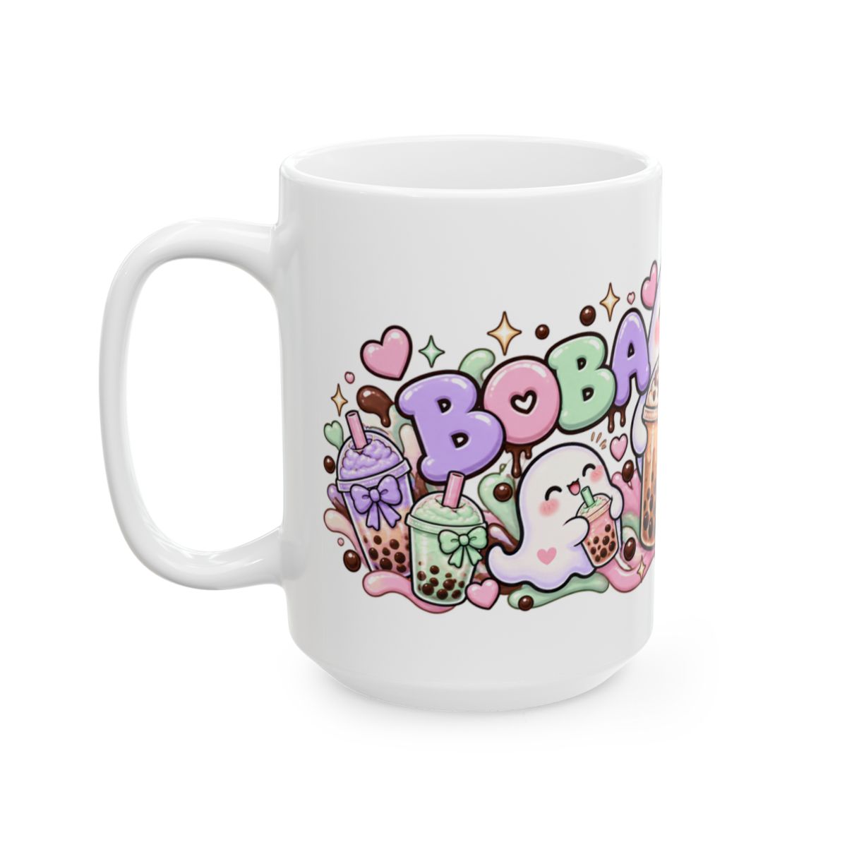 Boba Boo Cute Ghost Mug | Kawaii Bubble Tea Halloween Coffee Mug, Pastel Boba Lover Gift for Her