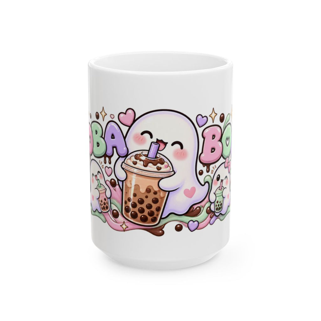 Boba Boo Cute Ghost Mug | Kawaii Bubble Tea Halloween Coffee Mug, Pastel Boba Lover Gift for Her