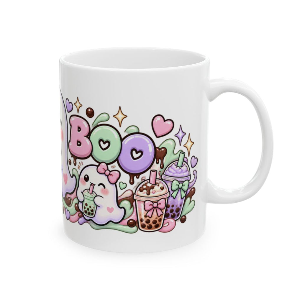 Boba Boo Cute Ghost Mug | Kawaii Bubble Tea Halloween Coffee Mug, Pastel Boba Lover Gift for Her