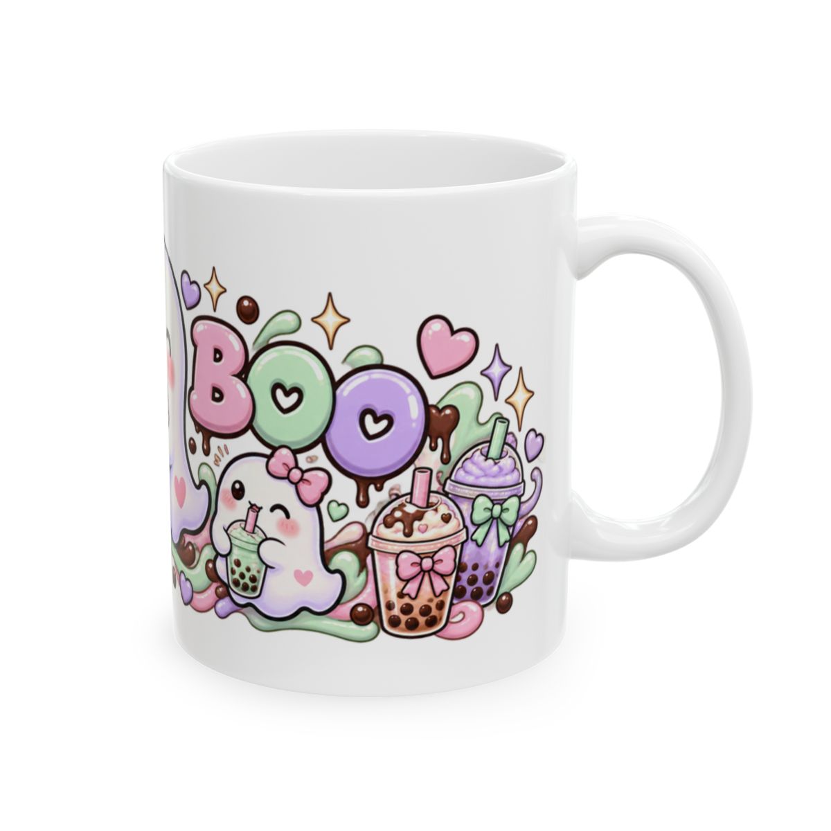Boba Boo Cute Ghost Mug | Kawaii Bubble Tea Halloween Coffee Mug, Pastel Boba Lover Gift for Her