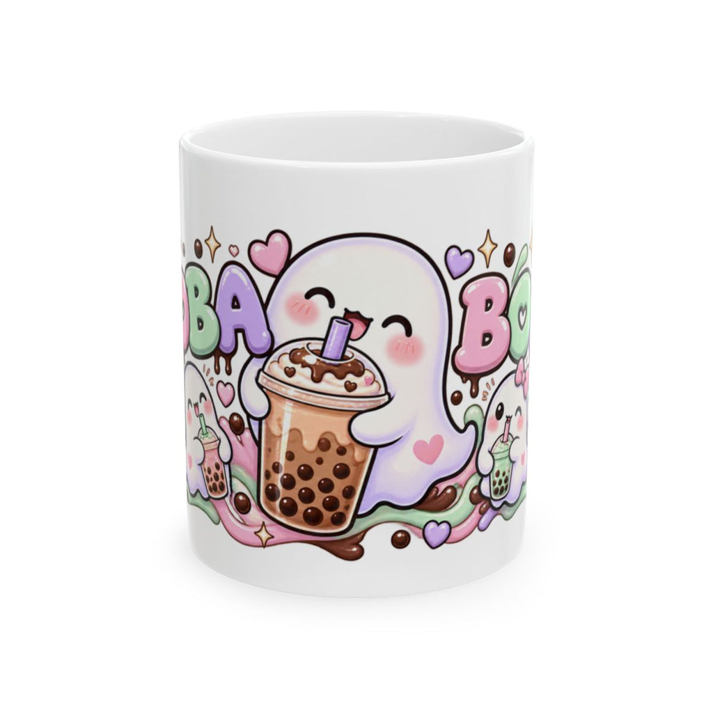 Boba Boo Cute Ghost Mug | Kawaii Bubble Tea Halloween Coffee Mug, Pastel Boba Lover Gift for Her