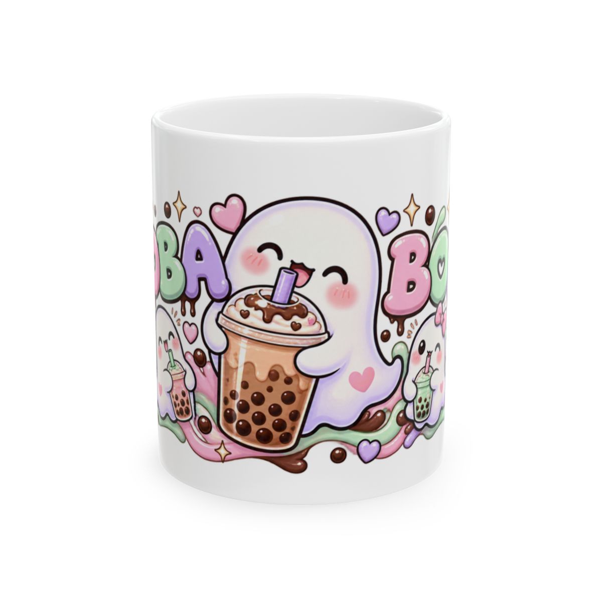 Boba Boo Cute Ghost Mug | Kawaii Bubble Tea Halloween Coffee Mug, Pastel Boba Lover Gift for Her