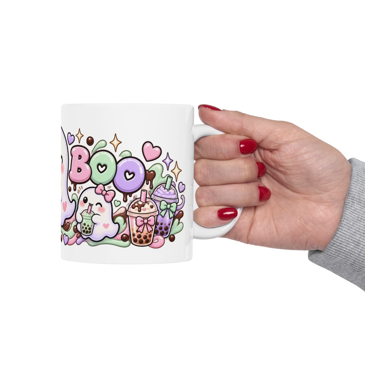 Boba Boo Cute Ghost Mug | Kawaii Bubble Tea Halloween Coffee Mug, Pastel Boba Lover Gift for Her